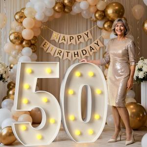 Mixifox 3FT Marquee Numbers 50 Large Light Up Numbers for 50th Birthday Decorations Big Mosaic Balloon Frame for 50 Year Old Girls Boys Birthday Party Backdrop Anniversary Decor