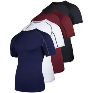 Real Essentials 4 Pack: Men's Short Sleeve Compression T-Shirt Base Layer Undershirt Athletic Top, Size 5X