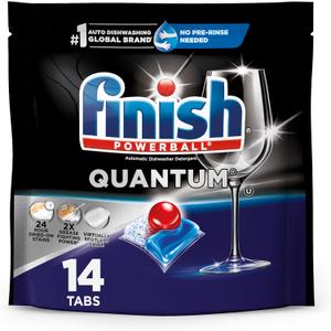 Finish Quantum Dishwasher Pods, No Pre-Rinse Dishwasher Detergent Soap Removes 24HR Dried-On Stain and Grease, Leaving a Virtually Spotless Shine, 14 Count