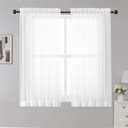 OWENIE White Sheer Curtains, 45 inches Long, 2 Panels, Rod Pocket, Light Filtering, Cafe Curtains for Kitchen, Bedroom, Small Window, 42W x 45L, 100% Polyester
