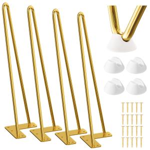 SMARTSTANDARD 16 Inch Hairpin Table Legs, 3 Steel Rods 1/2 Inch Pipe Diameter, 800lbs Load Capacity, Mid-Century Style for Coffee Table, Side Table, Night Stand (Gold, 4PCS)