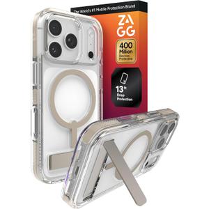 ZAGG Santa Cruz Snap Case with Kickstand for iPhone 17 Pro - Titanium, Drop Protection (13ft/4m), MagSafe Charging Compatible, ClearGuard Anti-Yellowing Technology, Scratch Resistant Phone Case
