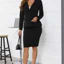 MorwenVeo Women's 2 Piece Suit Skirt Set Business Midi Pencil Skirt Suits, Small, Black