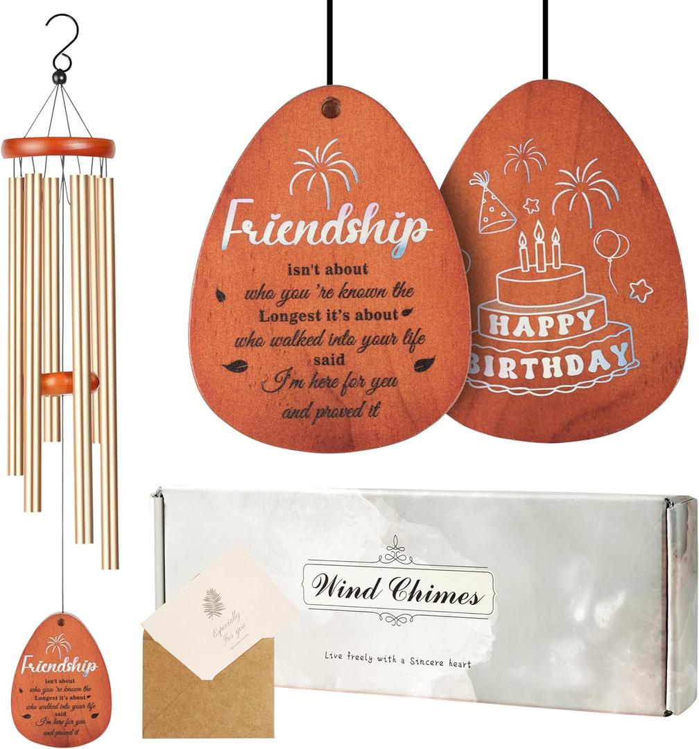Friendship Gifts for Women. Wind Chimes for Bestie. Best Friends Birthday Gifts for Women. Outdoor WindChimes for Friendship with Catcher-Printed with Birthday Cake