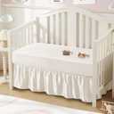 SiinvdaBZX 2-Piece Set Satin Crib Sheets & Crib Bed Skirt, 52" x 28" Silky Soft Ruffled Baby Crib Skirt with Adjustable Elastic 14" Drop, Fit for Standard Crib & Toddler Bedding (Ivory White)
