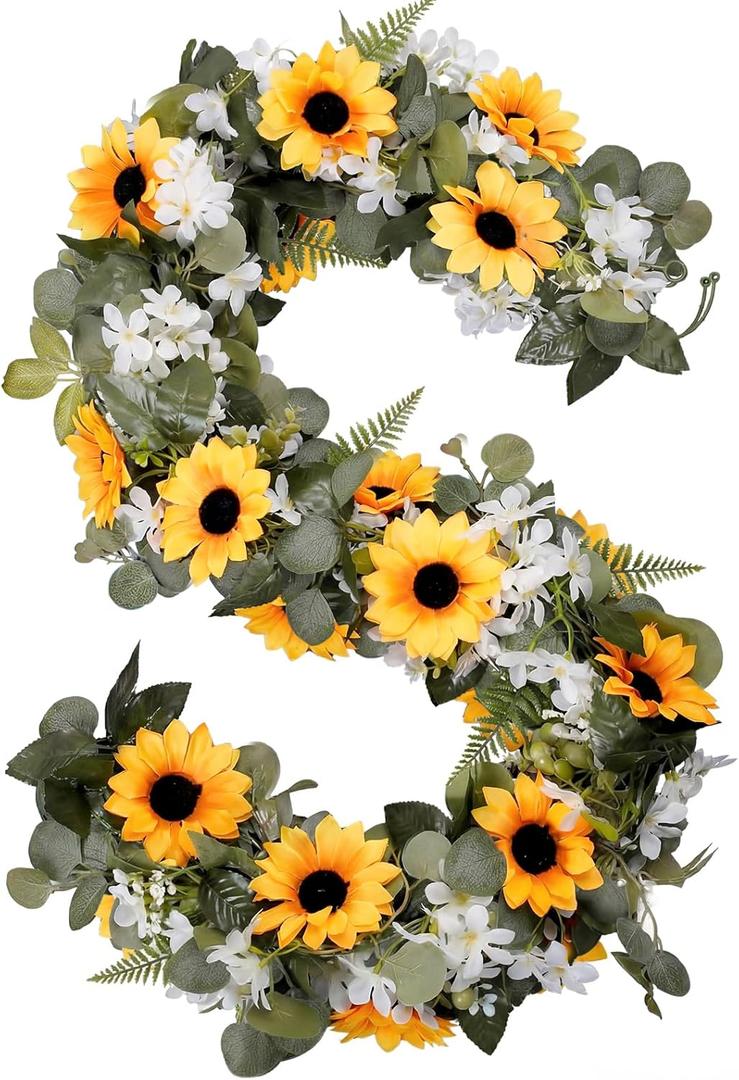 3 Pack Artificial Sunflower Garland 6ft Fake Sunflowers Hanging Vines Flowers Garland with Green Leaves for Home Room Party Wedding Birthday Wall Arch Door Frame Decor, 18ft Total