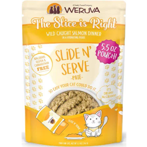 Weruva Wet Cat Food, The Slice is Right with Wild Caught Salmon Pate, 2.8oz Slide N Serve Pouch, Pack of 12, Best By: 09/28/25