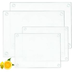 4 Pack Tempered Glass Cutting Board with Anti-Slip Pads, Rectangle Clear Glass Tray Chopping Board for Kitchen Countertop, House Warming Gifts, Heat-Resistant, Non-friable, 2 Sizes (Large)