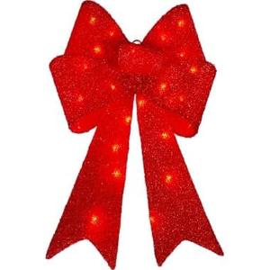 4 Pack Christmas Red Glitter Bow Lighted Decoration - 26" H - 20 Mini LED Lights