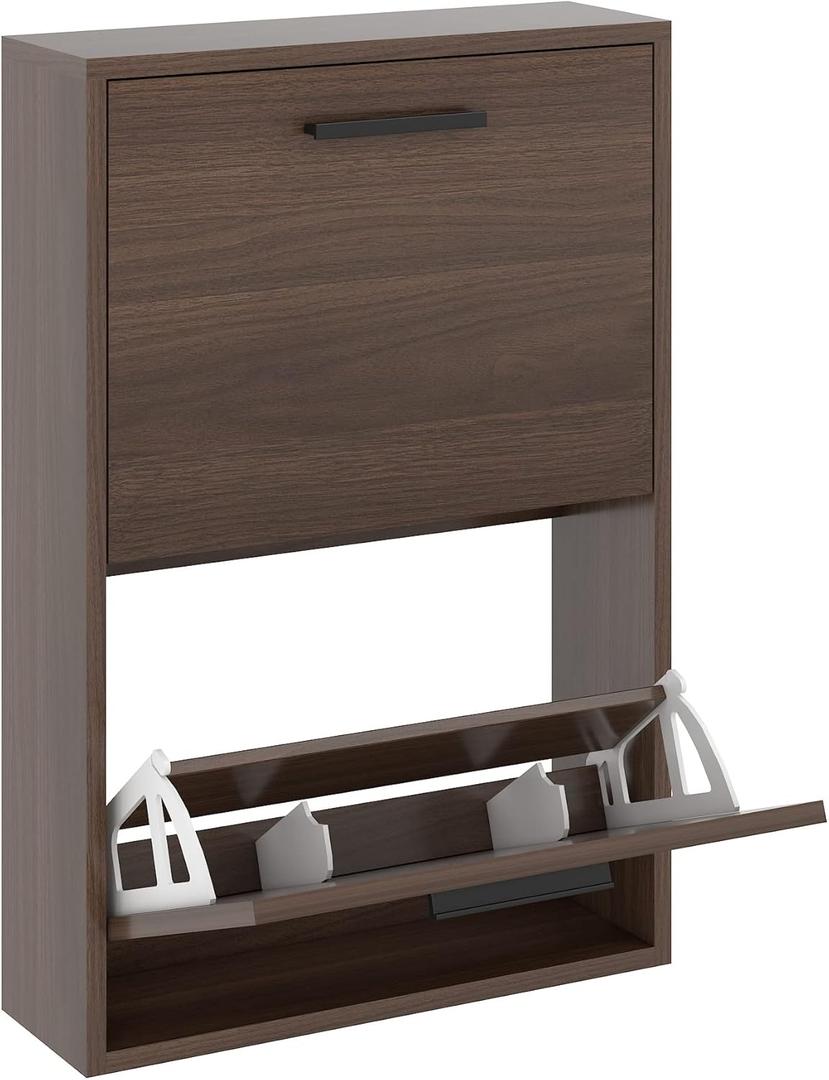 WAHEY Shoe Cabinet, Wall Mounted Shoe Organizer with 2 Flip Drawers, FSSR006 (6.3"x15.7"x29.5", Walnut)