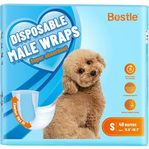 Bestle Male Dog Wrap, Disposable Dog Diapers, 40 Count, S (Waist 16.5-19.7), Wetness Indicator, Ultra Protection, Leak Proof, Super Absorbent, Soft