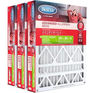 BestAir 20x25x5 MERV 11 AC Furnace Air Filter (3-Pack), Fits Trion Air Bear, Supreme, Skuttle, GeneralAire, Source1, Ultravation & Braeburn Models, Made in USA, Actual Size 19.75" x 24.25" x 4.88"