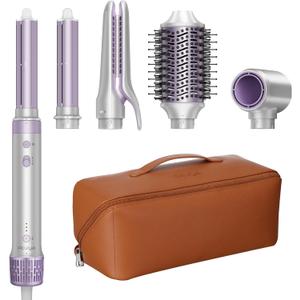 5 in 1 Hot Air Styler- 110,000 RPM Ionic Straighter, High Speed Hair Dryer, Volumizer & Auto-Wrap Curlers, Frizz-Free Styling Tool, Hair Styler Gift Set with Travel Bag (Purple)