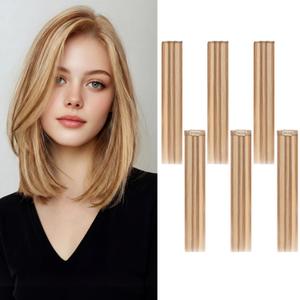 6PCS Clip in Hair Extensions Real Human Hair Short Clip in Extensions for Women Short Straight Hairpieces to Add Volume and Highlights 10 Inch Light Brown & Bleach Blonde