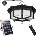 Solar Shed Light Indoor Outdoor, Aqonsie 288LED Solar Powered Motion Sensor Pendant Light Daytime Available, Solar Indoor Lights with 5 Lighting Modes & Remote for Shed Gazebo Barn Garage Home (Black (1 Pack))