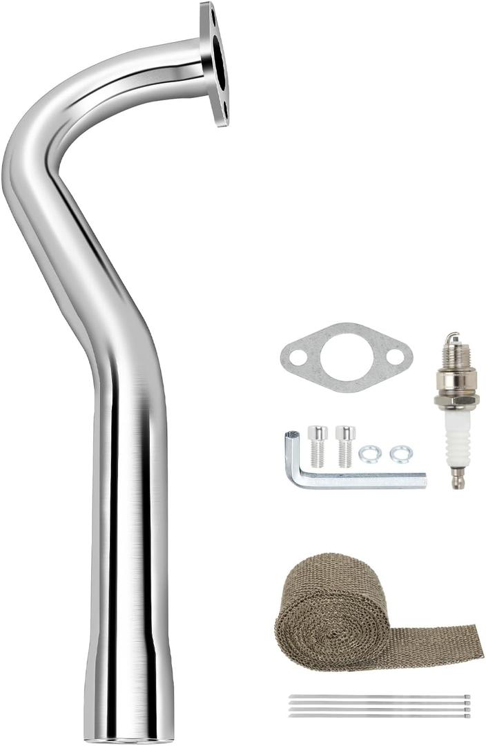 Central Long Mini Bike Exhaust Pipe Compatible with Coleman CC100U F-RP GMB100 Massimo MB100 Rascal Lite Predator 79cc 98cc 99cc 3.0HP 154F Engine Parts Silver