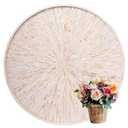 PEMAR 22" Round Mother of Pearl Extra Large Ottoman Tray with Raised Edge, Oversized Decorative Luxury Wooden Serving Tray for Food, Coffee Table, Breakfast in Bed (White Cream Sunlight)