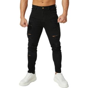 HUNGSON Men's Ripped Skinny Jeans Stretchy Slim Fit Jeans Pants for Men (Black, 40)