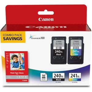 Canon PG-240 XL / CL-241 XL Genuine Ink Value Pack (2 Cartridges) with 50-Sheet Photo Paper, Compatible with MG2120/3120/4120/2220/3220/4220/3520/3620, MX372/392/432/452/472/512/522/532, TS5120