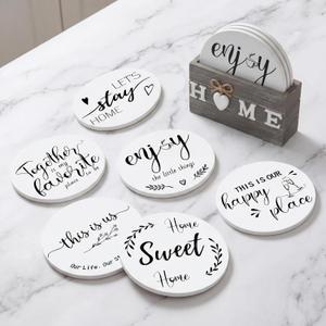 Queekay Trivets Set of 6, 7" Trivets for Hot Dishes Housewarming Gifts New Home, Pots and Pans Farmhouse Trivet Set with Holder Heat Resistant Mat Countertop Protectors for Home Kitchen(Gray)