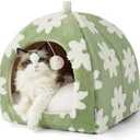 Lesure Cute Cat Beds for Indoor Cats - 2 in 1 Large Cat Cave Bed with Removable Washable Cushioned Pillow, Cozy Kitten Tent with Non-Slip Bottom, Green, 17.3 inches
