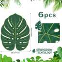 Yingzhao 6 Pcs Embroidered Tropical Leaf Placemats Hawaiian Tropical Palm Leaves Safari Theme Jungle Party Table Decorations Luau Green Artificial Plant Leaves Table Mats for Birthday, 17 x 11 Inch