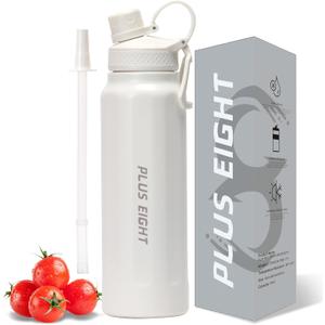 Sports Water Bottle, Insulated Water Bottle With Straw, Stainless Steel Water Bottle Wide Mouth for Sports, Gym or Office, BPA-Free Keep Cold 24H Hot 12H (White, 32 oz), PE-A06
