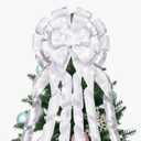 Christmas Tree Topper White - 53x13 inch White Tree Topper Bow with Streamers Silver Snowflake Tree Topper Bow Xmas Tree Home Decor