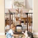 Babelio CatPrivilege Ⅲ Baby Gate with Cat Door, 29"-43" Adjustable Black Wood Pattern Pet Door, 30" Tall Pressure Mounted Safety Gate for Stairs & Doorways, Auto Close, Wall Protectors Included