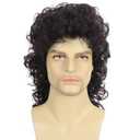 Brown Curly Mullet Wigs for Men 80s Long Curly Hippie Rocking Party Cosplay Costume Anime Hair Wig