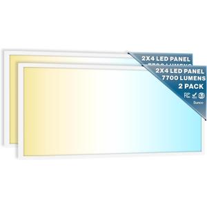 Sunco 2x4 LED Flat Panel Light Drop Ceiling Office Fixture, 7700 LM, Selectable Features, 40W/ 50W/ 60W, 4000K/ 5000K/ 6000K, Dimmable (0-10V), Dustproof ETL 2 Pack