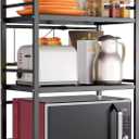DOLALIKE Expandable Microwave Rack, Countertop Kitchen Utensils Tableware Storage, Carbon Steel 3 Tier Shelf with 3 Hooks (Black)