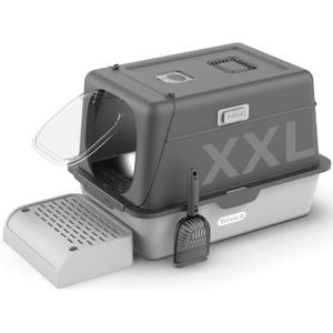 XX-Large Stainless Steel Cat Litter Box with Lid 24"x16.1"x15.2" Large Enclosed Litter Box for Big Cats, Odor Control with Magnetic Door, Easy Clean, Multi-Cat Metal Pan(Grey)