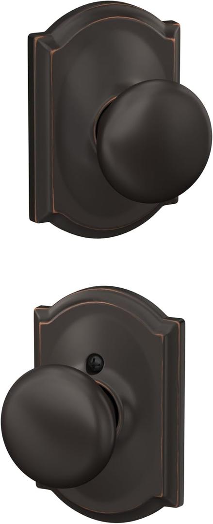SCHLAGE F10 PLY 716 CAM Camelot Collection Plymouth Passage Knob, Aged Bronze