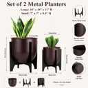 TRIROCKS Set of 2 Planters with Stand Indoor Outdoor Metal Plant Stand 16 &8" H Modern Planters Flower Pots for Living Room Corner Kitchen Office Garden Balcony Patio Decor, 11" H