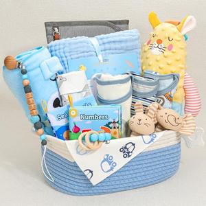 Baby Boy Gifts,Baby Shower Gifts for Boys,Large Baby Boy Gift Basket Set with Swaddle Rattle Toys,Essential Stuff,Gender Reveal Gifts for New Parents