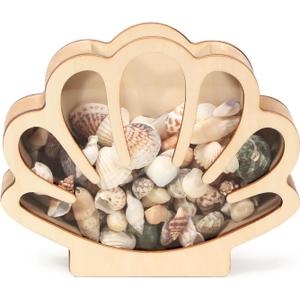 Xylolfsty Seashell Display Box Wooden Seashell Holder with Acrylic Panel Storage Box for Shells Sea Glass Small Starfish Shark Tooth Seashell Collection Box Home Decor Christmas Gift Birthday Present