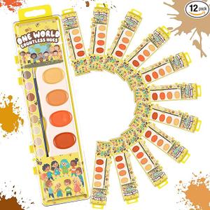 AmazingSpark 12 Packs Watercolor Paint Set for Kids, 8 Skin Tone Washable Colors with Brush, Bulk Back to School Gift for Students Kindergarten for Coloring, Art, Classrooms and Paint Party Supplies