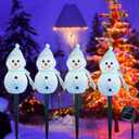 Christmas Blue Snowman Pathway Lights, Solar Powered White Lighting with 4 Stakes with 8 Light Modes for Pathway, Winter Yard, Garden Decor (Blue Snowman)