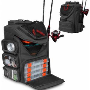 kokkoya 40L Fishing Tackle Backpack with 2 Rod Holders Two-Tier Storage