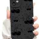 NITITOP Compatible with iPhone 12 Mini Case Cute Cherry Bow Ribbon Pattern for Girls Women Soft TPU Durable Full Camera Lens Shockproof Protective Cover - Black