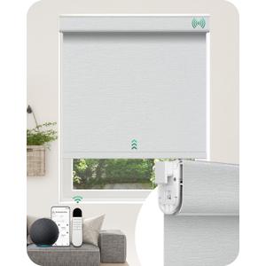 Allesin No Drill Motorized Blinds with Remote | Rechargeable Smart Blackout Roller Shades, Cordless Electric Window Blinds for Bedroom, Living Room, Home Office, Snow-Jacquard 28x72 Inches