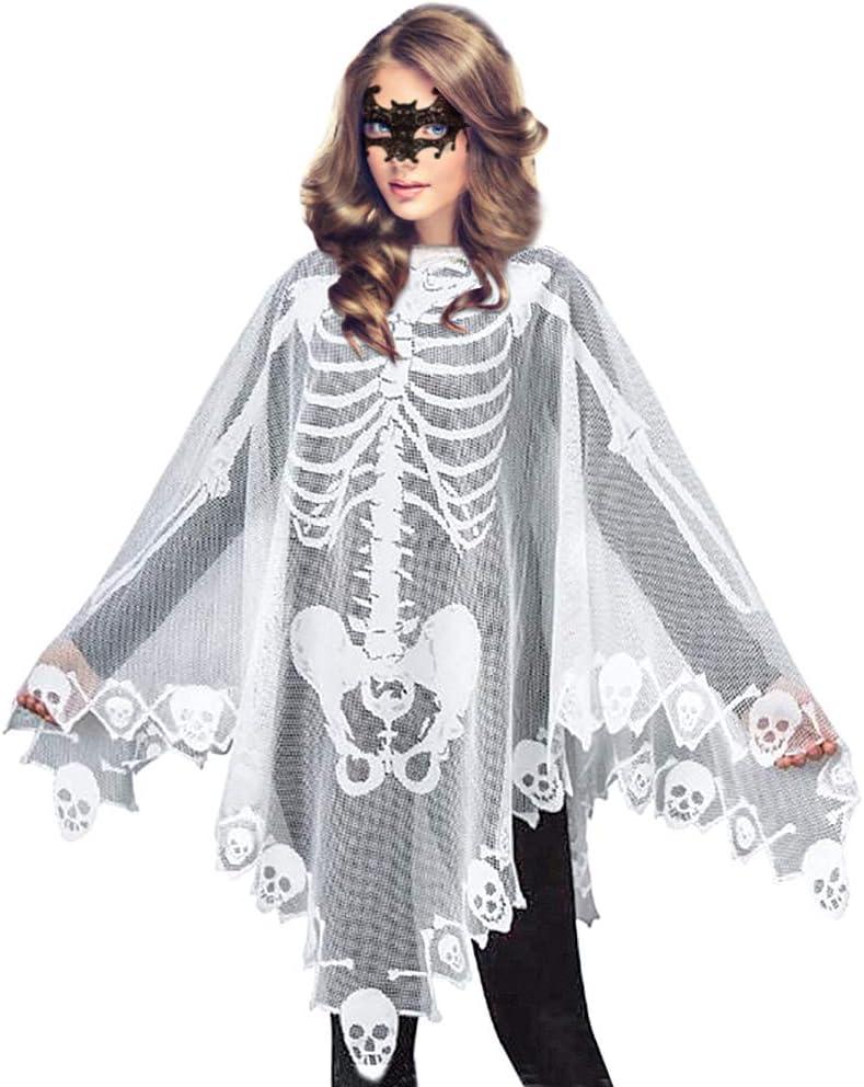 Qerhod Women's Skeleton Halloween Costume Skeleton Cape Poncho, Includes Masquerade Mask for Halloween