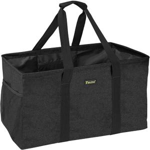 BALEINE Extra Large Utility Tote Bag with Reinforced Wire Frame, Reusable Grocery Bag for Shopping, Picnic (Black, 22''x12''x10'')