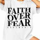 RoseSeek Women's Letter Print T Shirts Crew Neck Short Sleeve Tee Tops Casual Streetwear Tops (White, M)