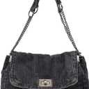 Denim Purse, Denim Crossbody Bag Y2K Jean Purses for Women Trendy Flip Shoulder Handbag (B Black)