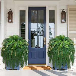 Livole 2 Pcs 67" Fake Ferns Large Artificial Plants Outdoor, Artificial Ferns for Outdoors Large Faux Boston Fern with 99 Branches Realistic UV Resistant for Planter Home Garden Porch Hanging Decor
