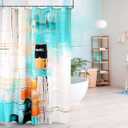 Abstract Teal Gold Modern Square Irregular Line Oil Painting Shower Curtain, 72"W x 72"H with 12 Hooks, Waterproof, Polyester Fabric for Bathroom Decor (Mint Green,gold and Black)