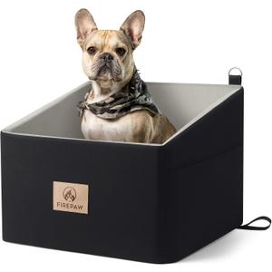 Dog Car Seat for Medium Dogs 35lbs, Booster With Storage Pockets and Safety Belt, Detachable and Washable Travel Bed, Black Elevated Pet Seat