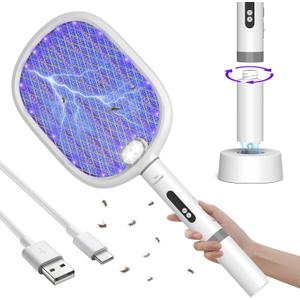 PALONE Electric Fly Swatter, Bug Zapper Racket with Light, Type-C Rechargeable Mosquito Swatter, 4000V Detachable Automatic Fly Zapper with Dual Modes, Mosquito Killer for Indoor Outdoor 1 Pack